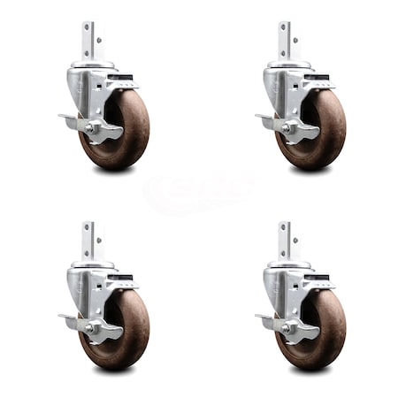 Service Caster 4 Inch High Temp Glass Filled Nylon 7/8 Inch Square Stem Caster Set with Brake SCC-SQ20S414-GFNSHT-TLB-78-4